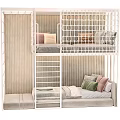 Modern White Bunk Bed With Grid Lattice Structure Ladder Soft Mattress And Pillows Interior Design