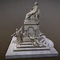 Detailed Monumental Stone Statue With Seated Figure And Flanking Pedestal Figures