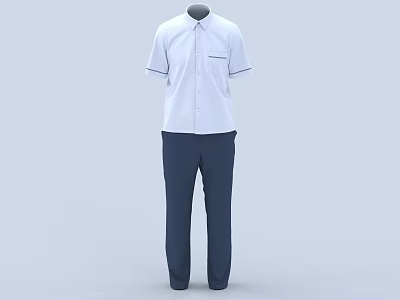 White Short Sleeve Shirt With Pocket And Dark Blue Pants Work Outfit Set 3d model