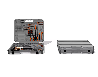 Complete Hardware Tools Set In Open Toolbox With Pliers And Screwdrivers 3d model