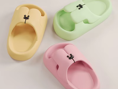 Colorful Soft Open Toe Slippers In Yellow Green Pink With Cartoon Mouse Design 3d model