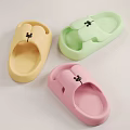 Colorful Soft Open Toe Slippers In Yellow Green Pink With Cartoon Mouse Design