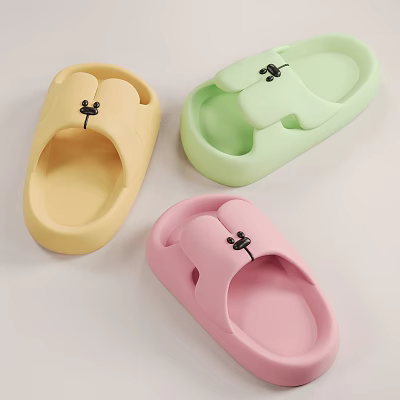 Colorful Soft Open Toe Slippers In Yellow Green Pink With Cartoon Mouse Design 3d model