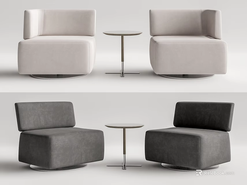 Modern Leisure Sofa Set Featuring Two Single Sofas And A Small Round Table 3d model