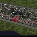 Aerial Planning of Historic Town with Rivers Green Spaces and Red Bridge Structures