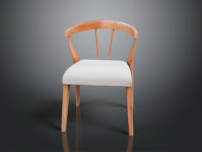 Minimalist Wooden Chair With Curved Backrest Vertical Slats And White Cushioned Seat 3d model