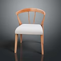 Minimalist Wooden Chair With Curved Backrest Vertical Slats And White Cushioned Seat