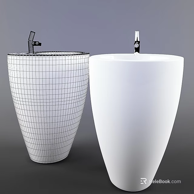 Modern Freestanding Washbasin With Grid Pattern And Pure White Design Style 3d model 