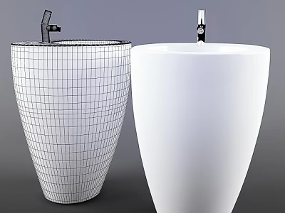 Modern Freestanding Washbasin With Grid Pattern And Pure White Design Style 3d model