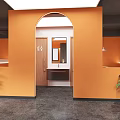 Modern Milk Tea Shop Interior With Orange Decor And Plants