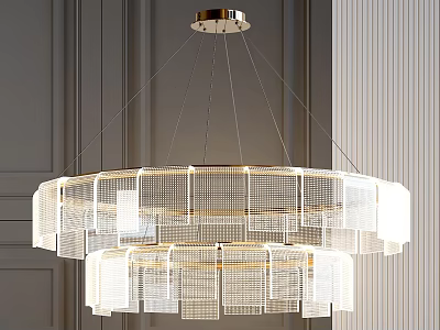 Modern Layered Circular Chandelier with Transparent Acrylic Geometric Grid Panels for Elegant Interior 3d model