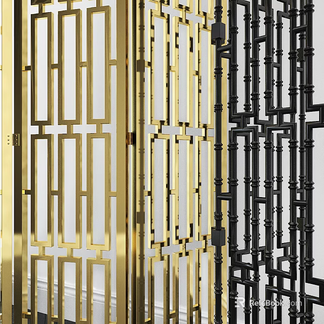 Elegant Modern Golden And Black Fence With Geometric Pattern Design 3d model