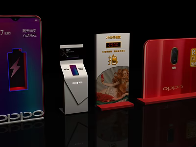 Accessory Decoration Set With Red And Silver OPPO Mobile Phone Display Stands And Charging Devices 3d model