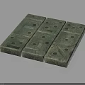 Ancient Green Jade Square Blocks Featuring Circular Holes And Intricate Surface Carvings