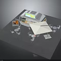 Outdoor Cafe Kiosk Design With White Canopy Tables And Chairs