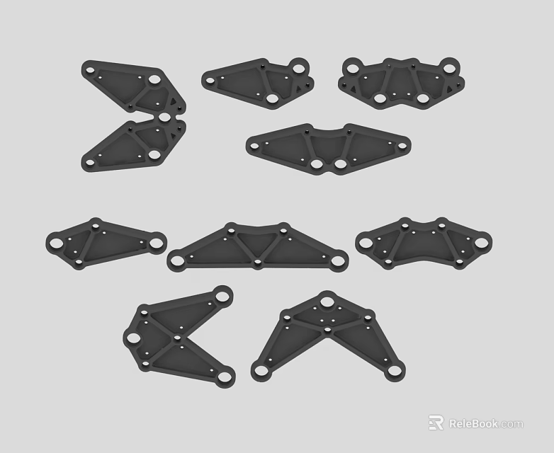 Swing Door Hardware Components Black Metal Structural Parts With Various Shapes 3d model 