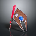 Fantasy Weapon Design With Red Sword Brown Shield Blue Gemstone And White Circular Decorations