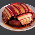 Braised Pork Belly Slices With Red And White Layers On White Plate