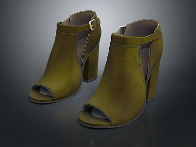 Green Peep Toe High Heels With Block Heel Ankle Strap And Buckle Detail 3d model