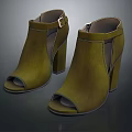 Green Peep Toe High Heels With Block Heel Ankle Strap And Buckle Detail