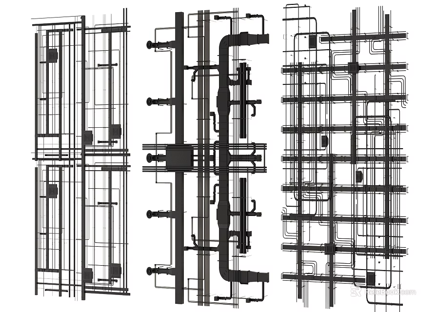 Building Construction Pipe System Design With Structural Layout And Engineering Details 3d model 
