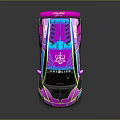 Neon Colored Racing Car With Vibrant Pink Purple Design And Aerodynamic Spoiler
