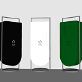Modern Recycling Bins In Black White Green With Transparent Stands And Symbol