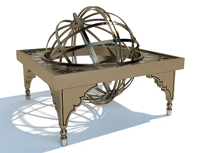 Intricate Metal Spherical Sculpture with Carved Square Base and Decorative Design Ornate Legs 3d model