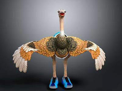 Ostrich With Spread Wings Wearing Blue Sneakers In Detailed 3D Rendering 3d model