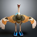 Ostrich With Spread Wings Wearing Blue Sneakers In Detailed 3D Rendering