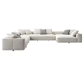 Modern Linen Upholstered Sectional Sofa With Modular Design And Plush Cushions 3d model