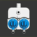Blue Cylindrical Pump Apparatus With Two Units Black Handles White Base And Silver Connectors