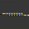 Crossed Ornate Golden Blue Weapon Staffs With Colorful Stripes On Reflective Surface