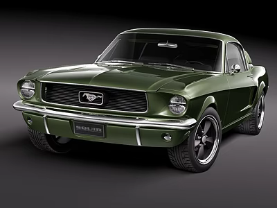 Classic Green Ford Mustang Vintage Muscle Car With Front Grille Round Headlights Chrome Accents 3d model