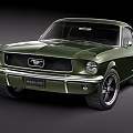 Classic Green Ford Mustang Vintage Muscle Car With Front Grille Round Headlights Chrome Accents