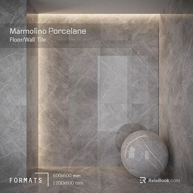 Marmolino Pancelane Floor Wall Tile With Gray Marble Texture For Interior Design 3d model 