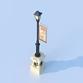 Outdoor Street Light With Black Pole Stone Base And Small Sign