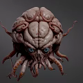 Game Movie Character Grotesque Head with Intricate Folds Blue Eyes and Tentacles