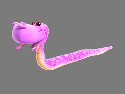 Pink Spotted Cartoon Reptile Snake With Tongue Out And Slender Body On Grey Background 3d model