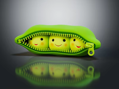 Cute Green Pea Pod Shape Dolls With Three Smiling Faces 3d model