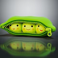 Cute Green Pea Pod Shape Dolls With Three Smiling Faces 3d model
