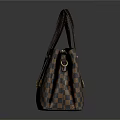 Stylish Brown Checkerboard Pattern Leather Handbag With Golden Metal Buckles And Handles