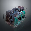 Industrial Mechanical Device With Large Gears Green Metal Frame Base And Mechanical Parts
