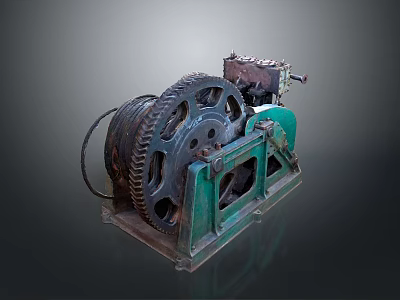 Industrial Mechanical Device With Large Gears Green Metal Frame Base And Mechanical Parts 3d model