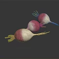 Fresh Red And White Radishes With Green Leaves On Black Reflective Surface