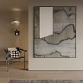 Abstract Textured Painting For Modern Interior Decor With Accent Chair And Wall Lamp