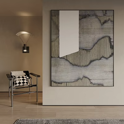 Abstract Textured Painting For Modern Interior Decor With Accent Chair And Wall Lamp 3d model
