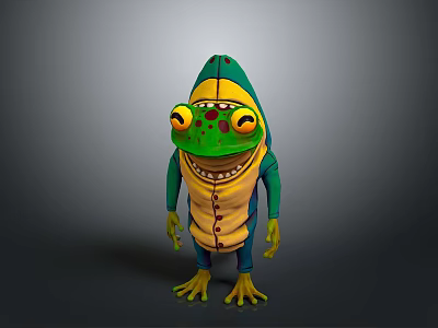 Cartoon Frog Standing Pose With Big Eyes Smiling Face Green And Yellow Body 3d model