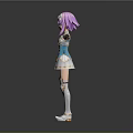 Anime Character Pink Hair Purple Eyes Blue White Dress White Gold Accents Standing Arms Outstretched