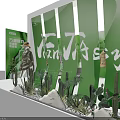 Green Exhibition Booth with Fairy Text Clothing Display and Cacti Plants Decorations